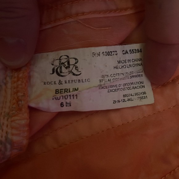 ROCK AND REPUBLIC Skinny Berlin jeans in (orange and white) Peach Rockan… - Picture 12 of 13